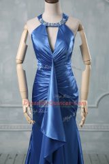 Mermaid Sleeveless Blue Prom Party Dress Brush Train Criss Cross