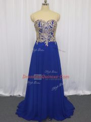 Royal Blue Sleeveless Lace and Appliques Zipper Prom Dresses