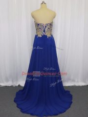 Royal Blue Sleeveless Lace and Appliques Zipper Prom Dresses