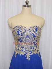 Royal Blue Sleeveless Lace and Appliques Zipper Prom Dresses
