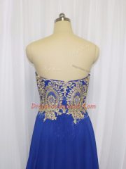 Royal Blue Sleeveless Lace and Appliques Zipper Prom Dresses