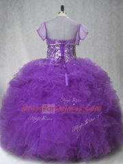Nice Purple Sleeveless Floor Length Beading and Ruffles Lace Up Quinceanera Gowns