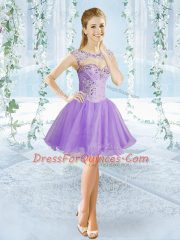 Lavender Lace Up Scoop Beading Prom Dress Organza Sleeveless