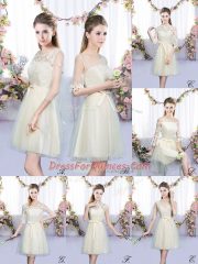 Champagne Sleeveless Tulle Lace Up Quinceanera Dama Dress for Wedding Party