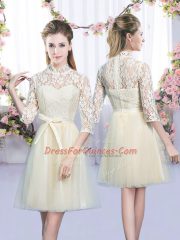 Champagne Sleeveless Tulle Lace Up Quinceanera Dama Dress for Wedding Party