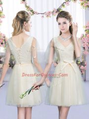 Champagne Sleeveless Tulle Lace Up Quinceanera Dama Dress for Wedding Party