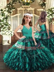 Pretty Turquoise Quinceanera Dresses Sweet 16 and Quinceanera with Appliques and Ruffles V-neck Sleeveless Backless