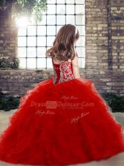 Beading and Ruffles Pageant Dress Toddler Olive Green Lace Up Sleeveless Floor Length