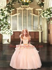 Lace 15 Quinceanera Dress Peach Zipper Sleeveless Floor Length