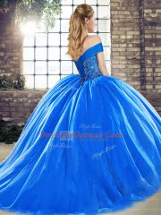 Flirting Brush Train Ball Gowns Quinceanera Dresses Lavender Off The Shoulder Organza Sleeveless Lace Up