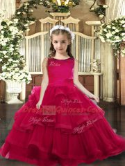 Red Lace Up Ruffled Layers Little Girl Pageant Dress Sleeveless