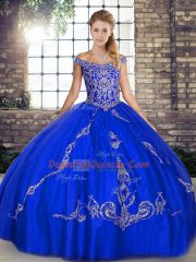 Fantastic Floor Length Ball Gowns Sleeveless Royal Blue Ball Gown Prom Dress Lace Up
