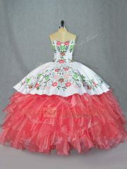 Watermelon Red Quinceanera Gown Sweetheart Sleeveless Lace Up