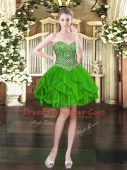 Pretty Tulle Sleeveless Mini Length Prom Party Dress and Beading and Ruffles