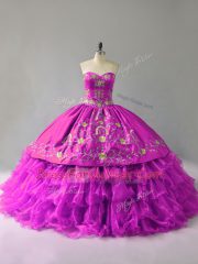 High Class Sleeveless Lace Up Floor Length Embroidery and Ruffles Sweet 16 Dresses