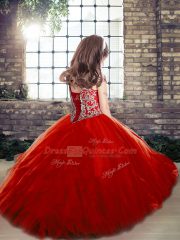 Off The Shoulder Sleeveless Tulle Kids Formal Wear Beading Lace Up