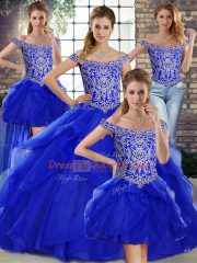 Royal Blue Sleeveless Beading and Ruffles Lace Up Sweet 16 Quinceanera Dress