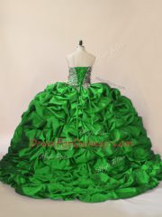 Customized Green Sweetheart Lace Up Beading and Pick Ups Ball Gown Prom Dress Brush Train Sleeveless