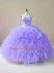 Modest Lavender Sleeveless Beading and Ruffles Floor Length Quinceanera Gowns
