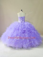 Modest Lavender Sleeveless Beading and Ruffles Floor Length Quinceanera Gowns