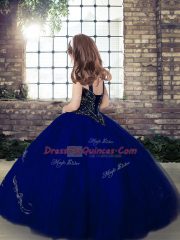 Affordable Olive Green Ball Gowns Tulle Straps Sleeveless Beading Floor Length Lace Up Little Girl Pageant Dress