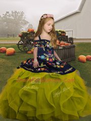 Sleeveless Embroidery and Ruffles Lace Up Little Girl Pageant Gowns