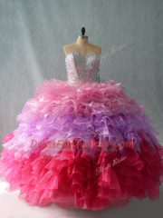 Floor Length Multi-color Quinceanera Gowns Organza Sleeveless Beading and Ruffles