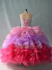 Floor Length Multi-color Quinceanera Gowns Organza Sleeveless Beading and Ruffles