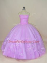 Lavender Sweetheart Lace Up Hand Made Flower 15 Quinceanera Dress Sleeveless