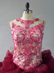 Clearance Burgundy Ball Gowns Beading and Pick Ups Quinceanera Dress Lace Up Organza Sleeveless