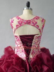 Clearance Burgundy Ball Gowns Beading and Pick Ups Quinceanera Dress Lace Up Organza Sleeveless