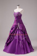 Delicate Organza Sleeveless Floor Length Quinceanera Gown and Embroidery