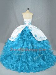 Captivating Baby Blue Lace Up Vestidos de Quinceanera Beading and Ruffles Sleeveless