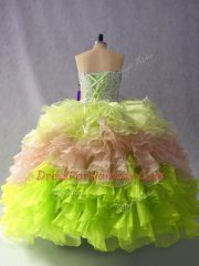 Sweetheart Sleeveless Quinceanera Dress Floor Length Beading and Ruffles Multi-color Organza