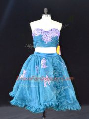 High Class Teal Sleeveless Mini Length Appliques and Ruffles Zipper Homecoming Dress