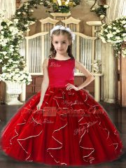 Custom Designed Sleeveless Floor Length Ruffles Lace Up High School Pageant Dress with Red