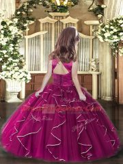 Custom Designed Sleeveless Floor Length Ruffles Lace Up High School Pageant Dress with Red