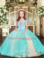 Sleeveless Lace Up Floor Length Beading Little Girls Pageant Gowns