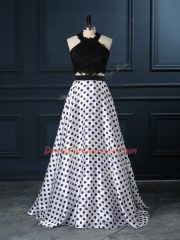 White And Black Sleeveless Printed Zipper for Prom and Party and Military Ball