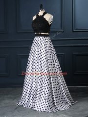 White And Black Sleeveless Printed Zipper for Prom and Party and Military Ball