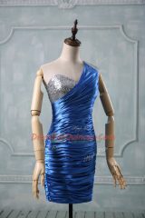 Superior Blue One Shoulder Neckline Beading Party Dresses Sleeveless Zipper