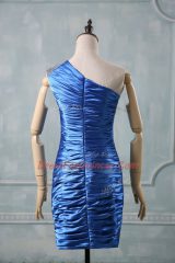 Superior Blue One Shoulder Neckline Beading Party Dresses Sleeveless Zipper