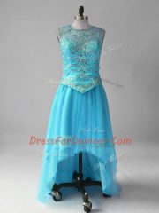 Glorious Scoop Sleeveless Lace Up Prom Gown Aqua Blue Tulle