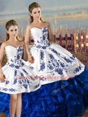 Pretty Blue And White Lace Up 15 Quinceanera Dress Embroidery and Ruffles Sleeveless Floor Length