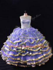 Excellent Scoop Sleeveless Lace Up Quinceanera Dresses Lavender Organza
