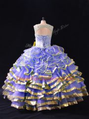 Excellent Scoop Sleeveless Lace Up Quinceanera Dresses Lavender Organza