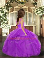 Blue Ball Gowns Tulle Straps Sleeveless Ruffles Floor Length Lace Up Little Girls Pageant Dress