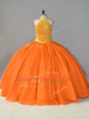 Colorful Floor Length Orange Quinceanera Dresses Tulle Sleeveless Beading