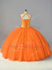 Colorful Floor Length Orange Quinceanera Dresses Tulle Sleeveless Beading