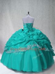 Custom Fit Floor Length Aqua Blue Quinceanera Dresses Organza Sleeveless Beading and Appliques
